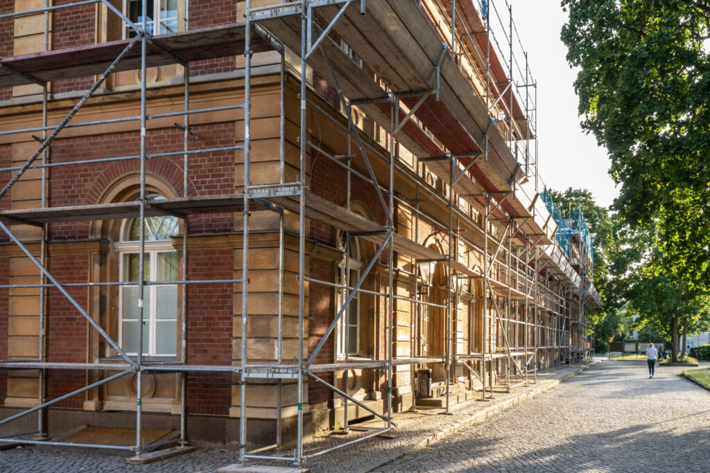 Scaffolding on old building